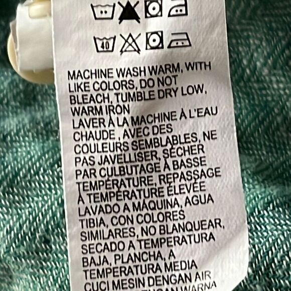 Lucky Brand Green Plaid Veryical Textured Flannel Shirt Button Front Mens Large - Picture 10 of 11